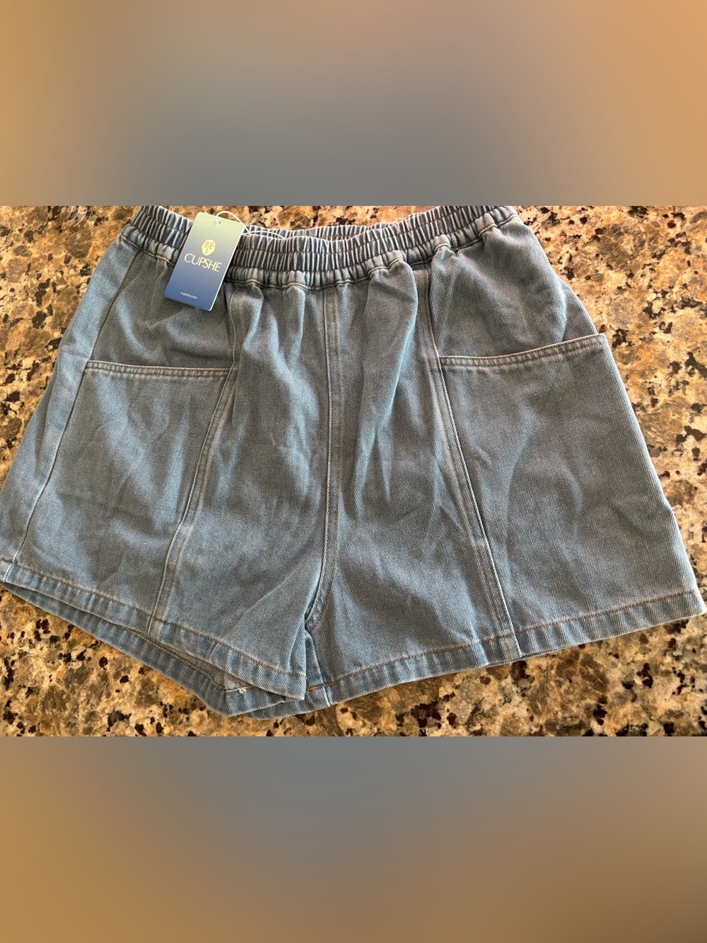 CUPSHE Light Blue High-Waist Elastic Denim Shorts